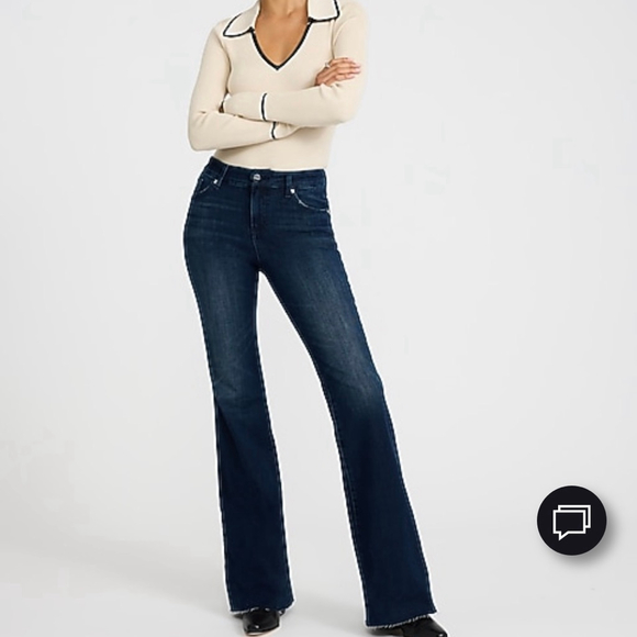 EXPRESS Denim - EXPRESS Mid Rise Dark Wash 
 Blue 70’s Flare Jeans Flex Medium Short 6/8/10 NWT